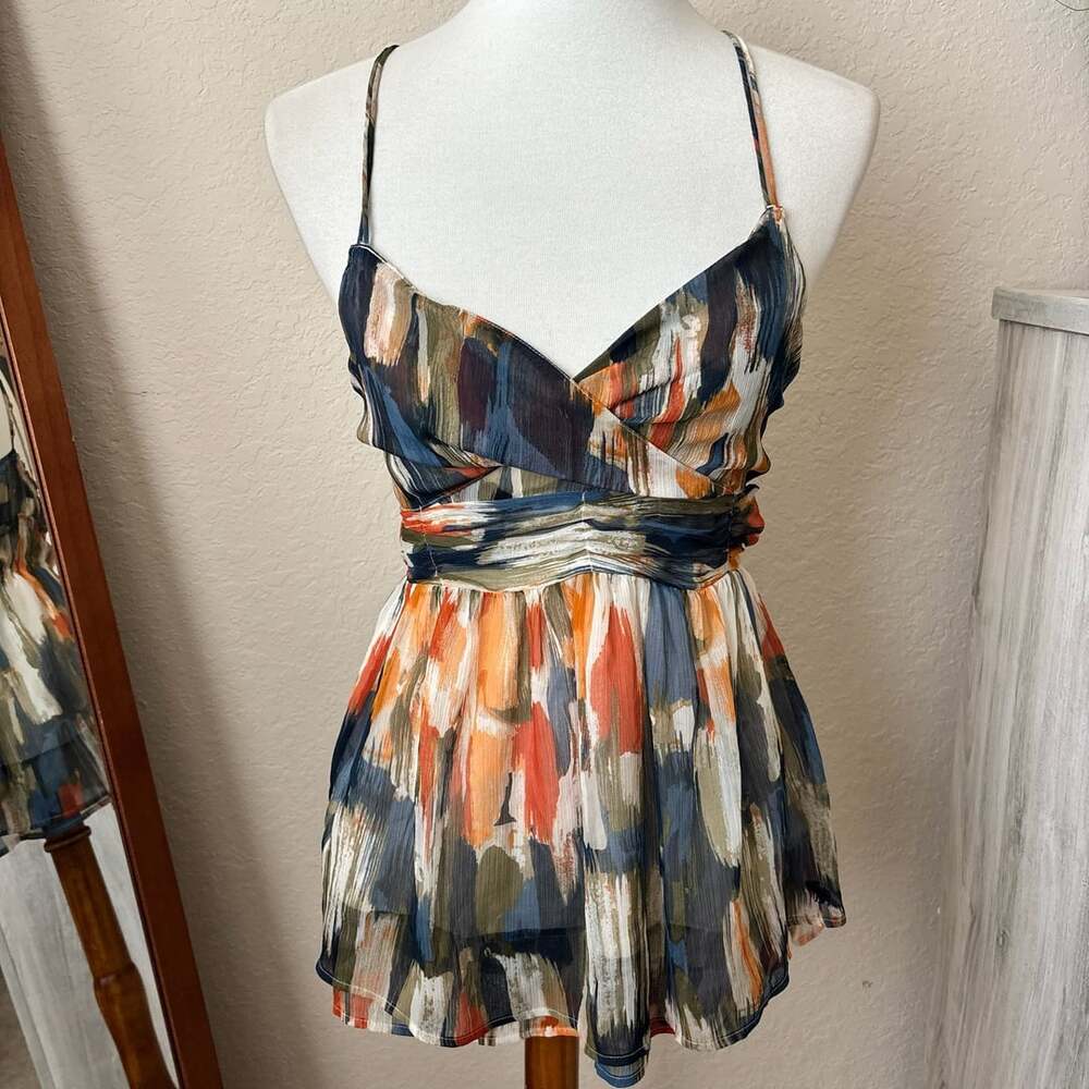 Abercrombie & Fitch Babydoll Cami Top Multicolor Brush Stroke Print Y2K Small.